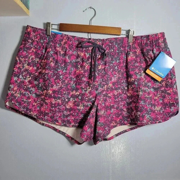 Columbia XXL Bright Pink Blue Pixilated Camo Stretch Printed Lightweight Shorts - Picture 1 of 8